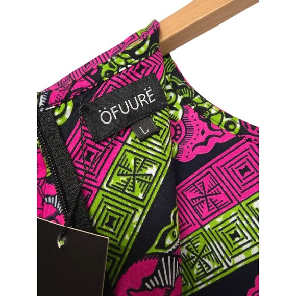 OFUURE Womens Large Pink Green African Print Colorful Maxi Dress Bell Sleeve - Picture 5 of 7